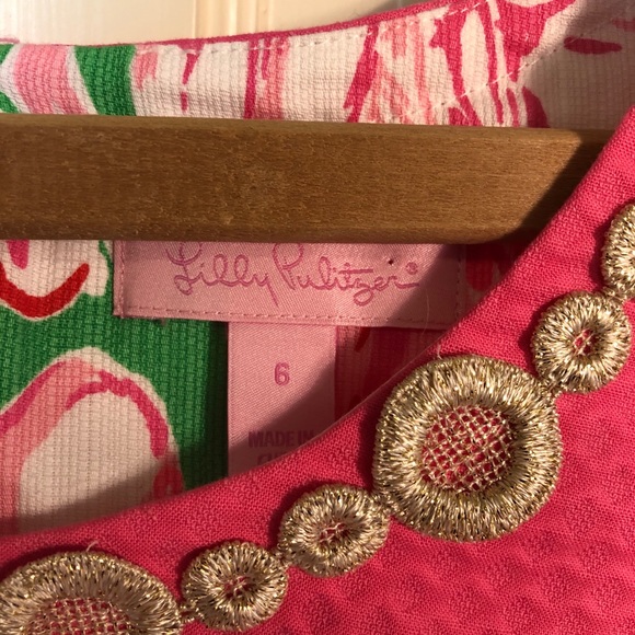 Lilly Pulitzer Pink Dress w Gold Embroidery Sz 6 - Picture 6 of 6